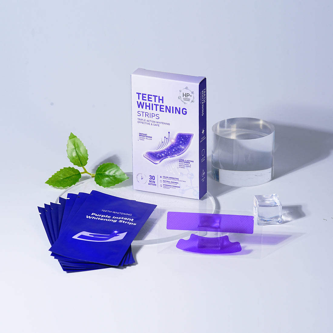 Whitening strips pack, sachets and upper and lower strips